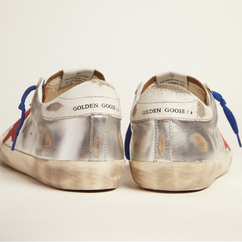 Golden Goose Silver and Red Distressed Sneakers Size 43 - Picture 3 of 11